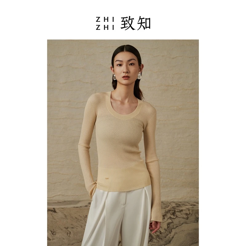 致知 玉珑 纤云衫针织女2023新款秋季t恤热力感穿搭ZZ2CAKZL046