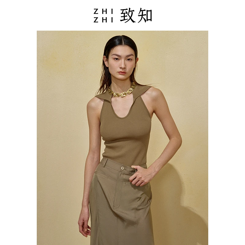 【橱窗】致知 埽花游 无袖上衣女美式小坎肩挂脖背心ZZ2CMKD2007