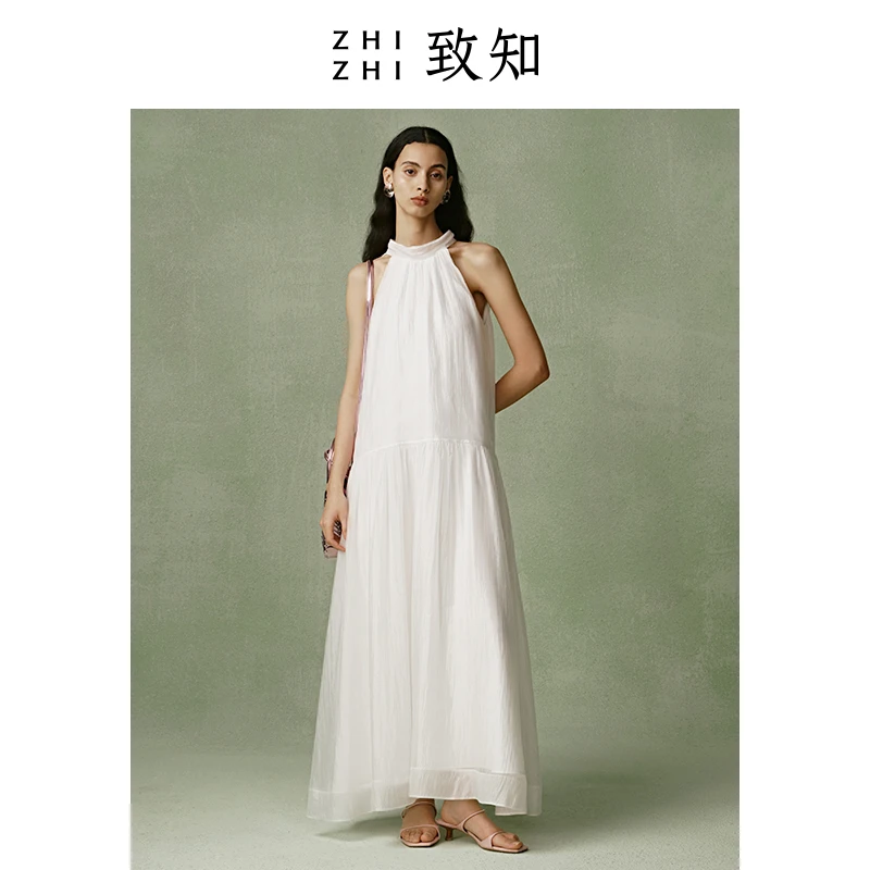 致知 向湖边 尤莱特穿搭连衣裙24夏流行气质飘带系结ZZ2DMWL3026
