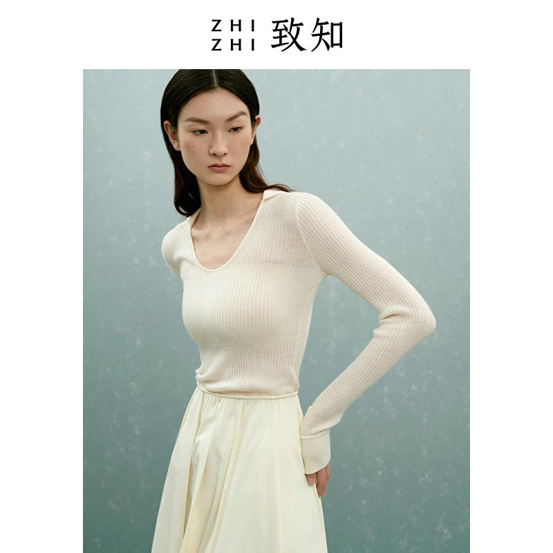致知清燕堂 别致上衣2023polo羊毛针织衫格雷系穿搭ZZ23SKZ2061
