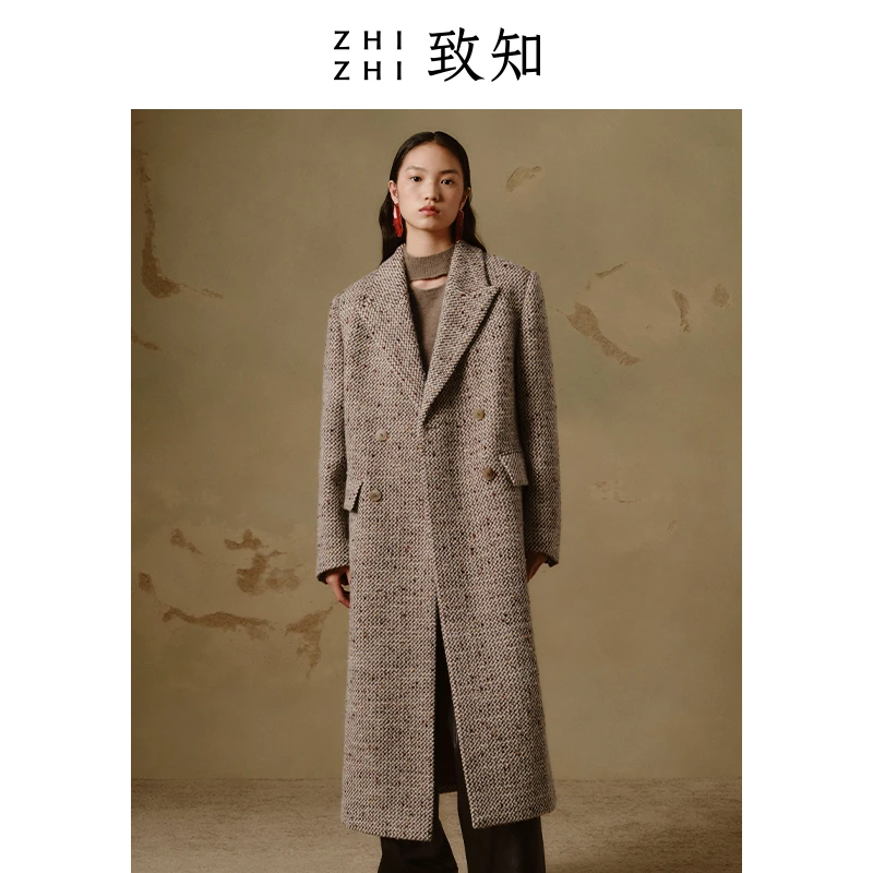 致知  钓船归 毛呢西装大衣女2024年秋冬意进口水纹ZZ2CWWWW016