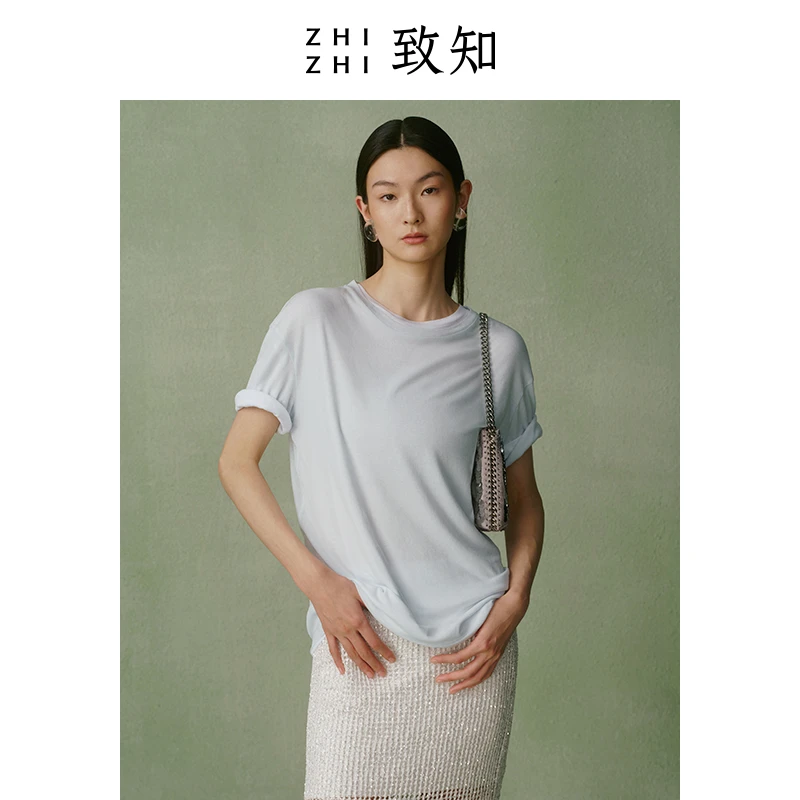致知 比梅 短袖圆领T恤女别致轻薄全棉ZZ2DMWT7006