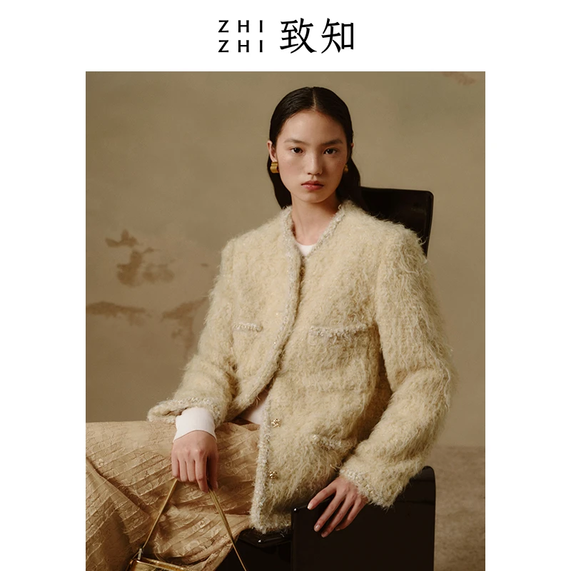 致知 安公子 小香风外套女新款羊驼毛镶边ZZ2CWWXW030