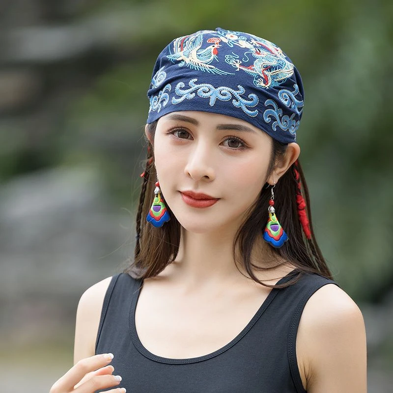 包邮民族风四季复古休闲刺绣花头巾帽红色女士帽子百搭包头帽子