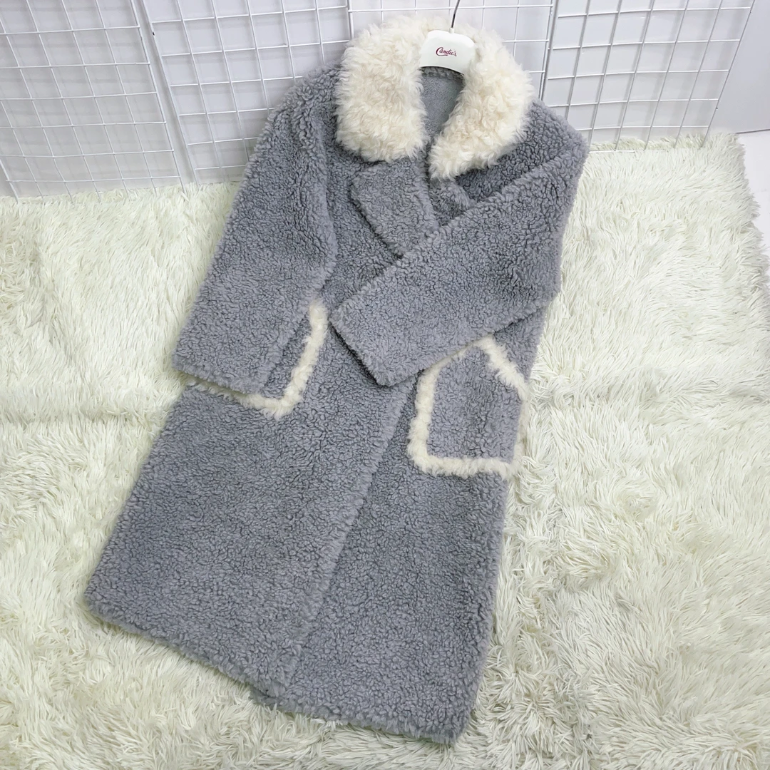 鲁家 韩版羊羔毛外套女冬加厚中长款宽松拼色暗扣上衣 R520 520