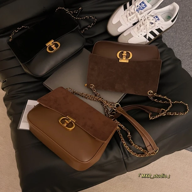 【日落美拉德】包包磨砂皮复古邮差包大容量链条时尚腋下包斜挎女包