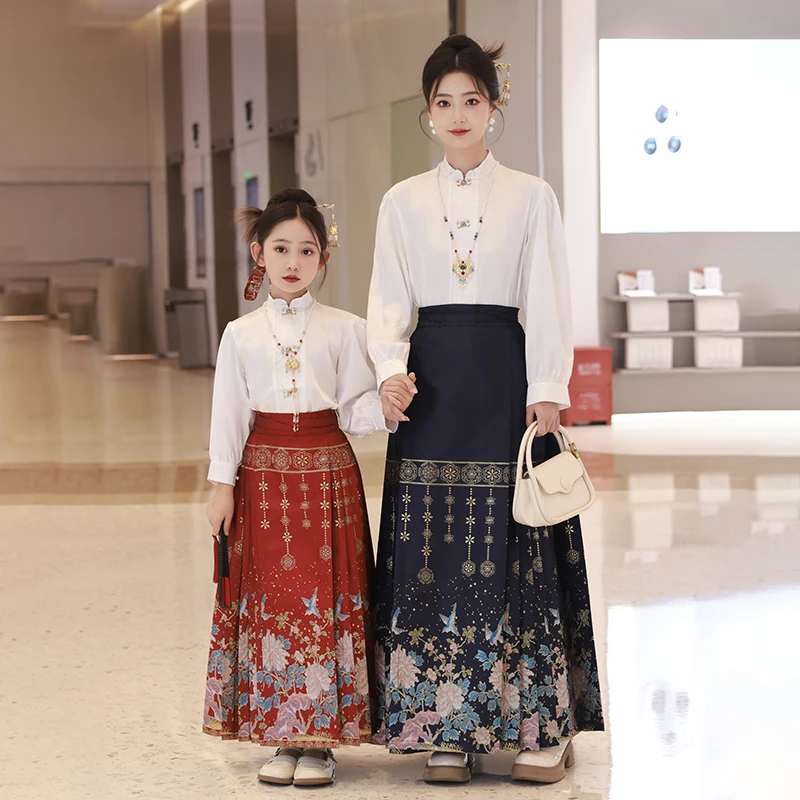 母女亲子款马面裙2024新款女童套装明制改良古风儿童汉服春夏童装
