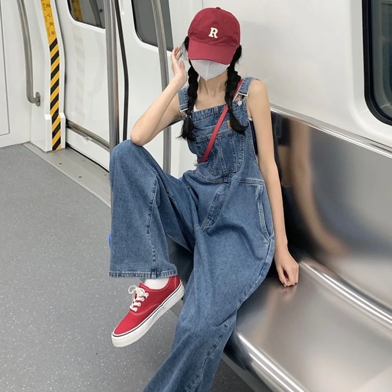牛仔背带裤女小个子爆款2023新款高腰显瘦小众宽松夏季薄款阔腿