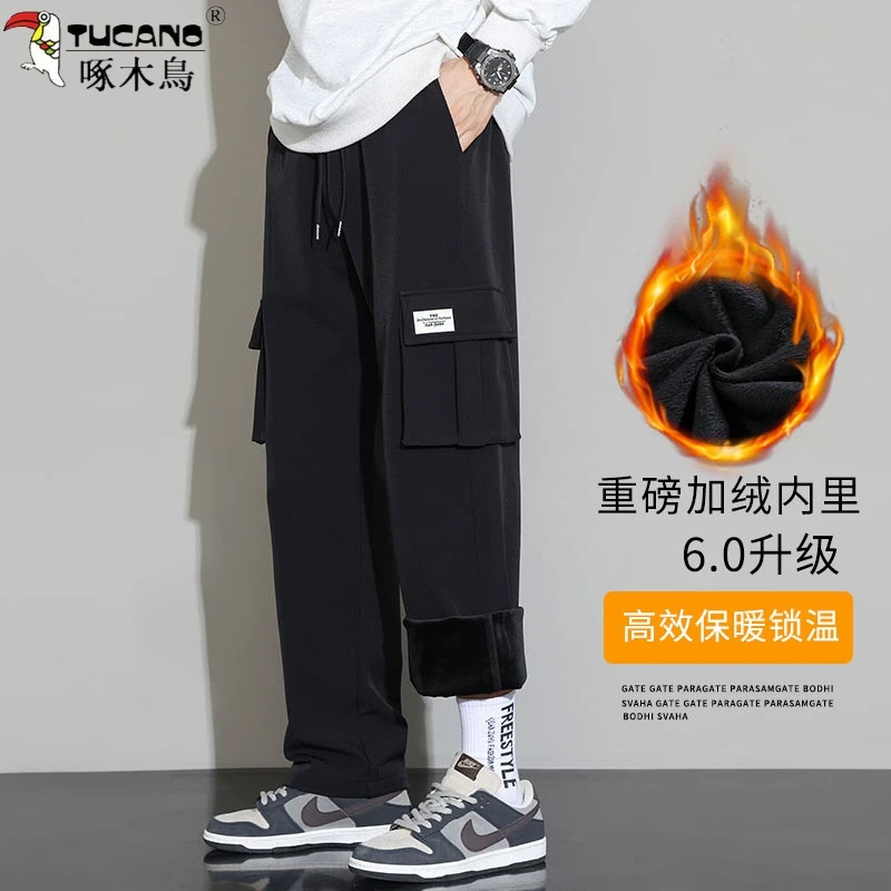 加绒工装裤子男士秋冬季新款潮流宽松休闲加