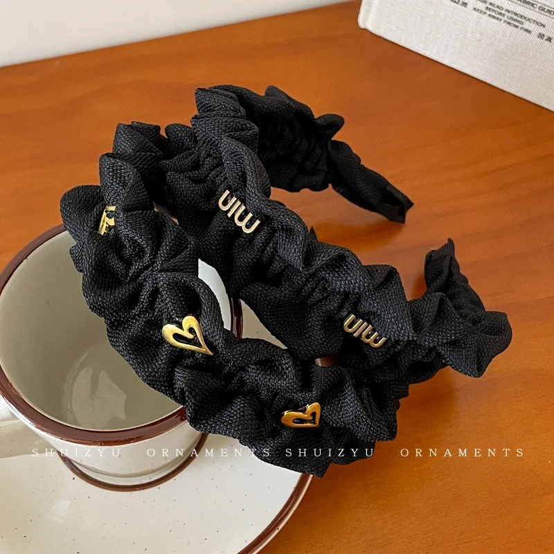 黑色褶皱发箍女2023新款外出百搭头箍高颅顶发卡高端发捆女生头饰