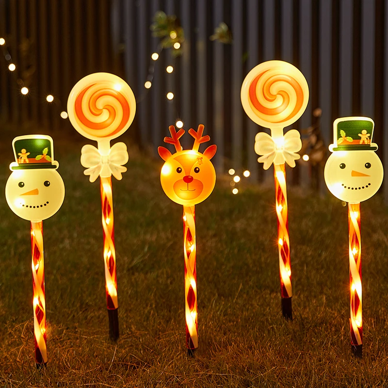 圣诞太阳能户外装饰品灯糖果立体地插灯圣诞老人小鹿庭院花园摆件