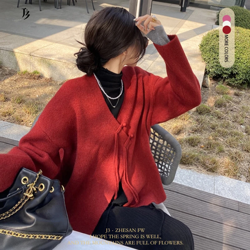 J3嚞叁 显瘦中式风针织开衫