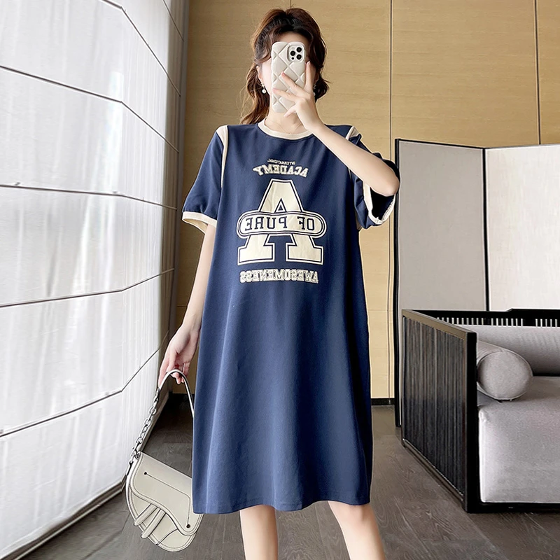 孕妇连衣裙时尚洋气薄款休闲T恤中长款孕妇装夏装宽松大码孕妇裙
