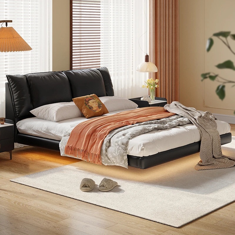 【达人专属】浪度家居帆船真皮床双人床复古黑色软包主卧室床RCP399