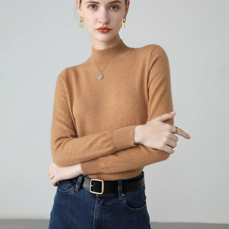 半高领羊绒衫女秋冬新款圆领毛衣宽松上衣秋冬纯羊毛衫针织打底衫