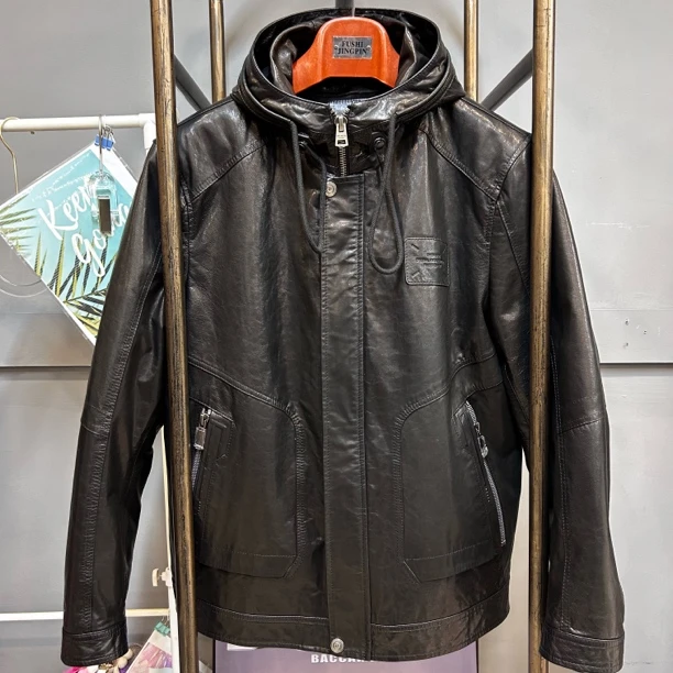 ZXT男士真皮皮衣意大利进口山羊皮赫本油蜡羽绒内胆可拆卸B28221