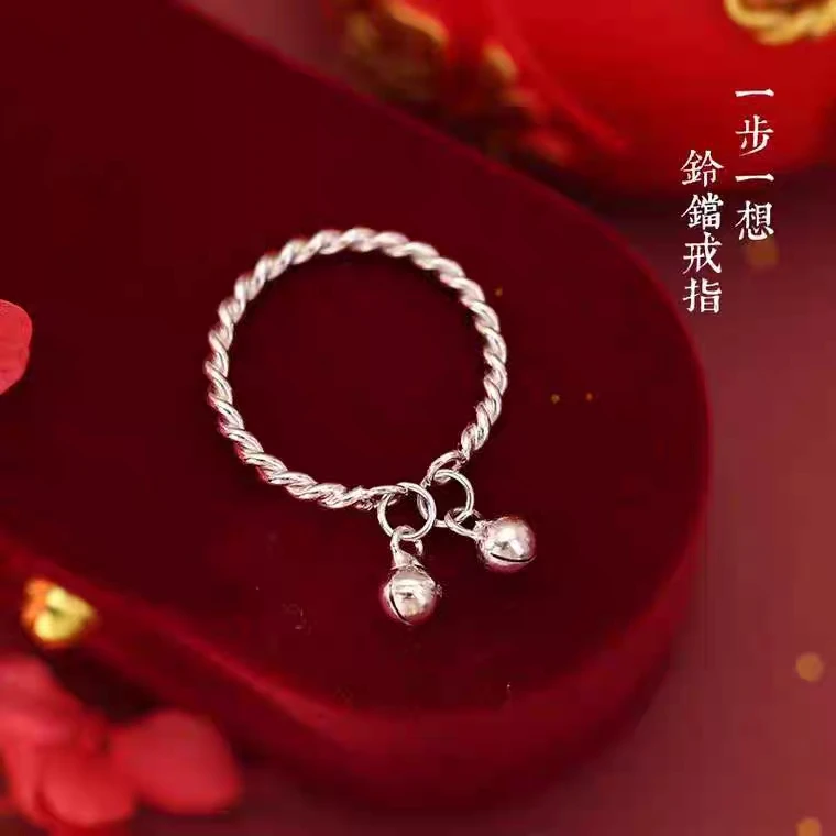 足银手链 高级感轻奢会响的铃铛纯银戒指女设计小众时尚个性开口