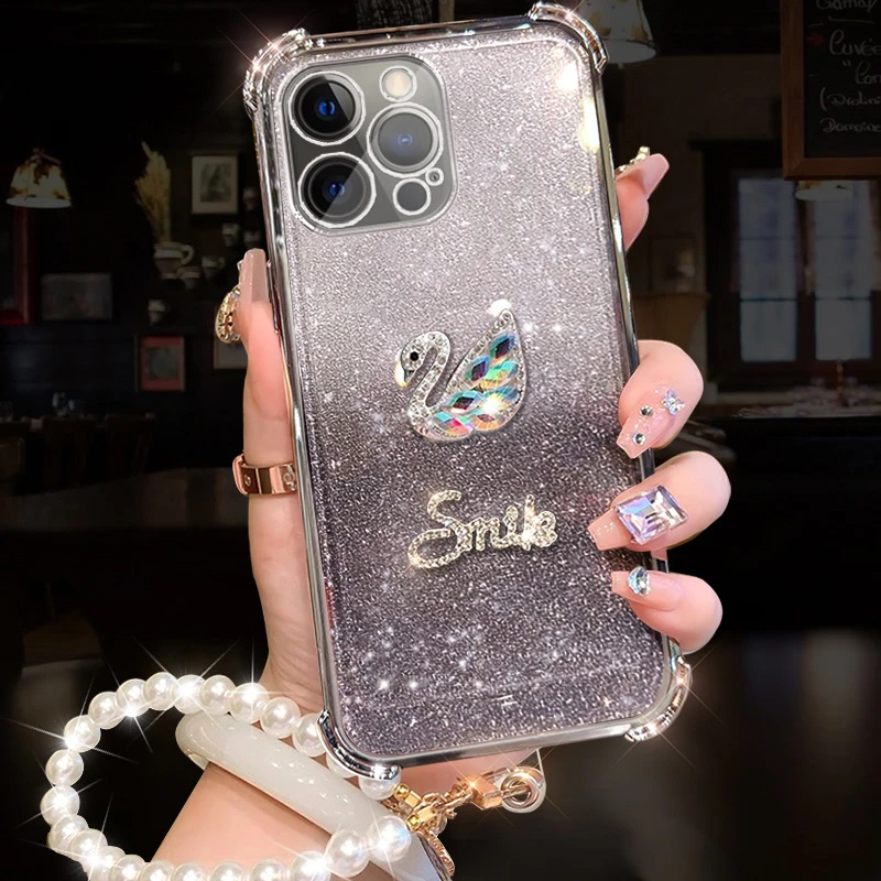 适用苹果iPhone14Pro手机壳全包气囊软壳A2892防摔珍珠镶钻iPhone