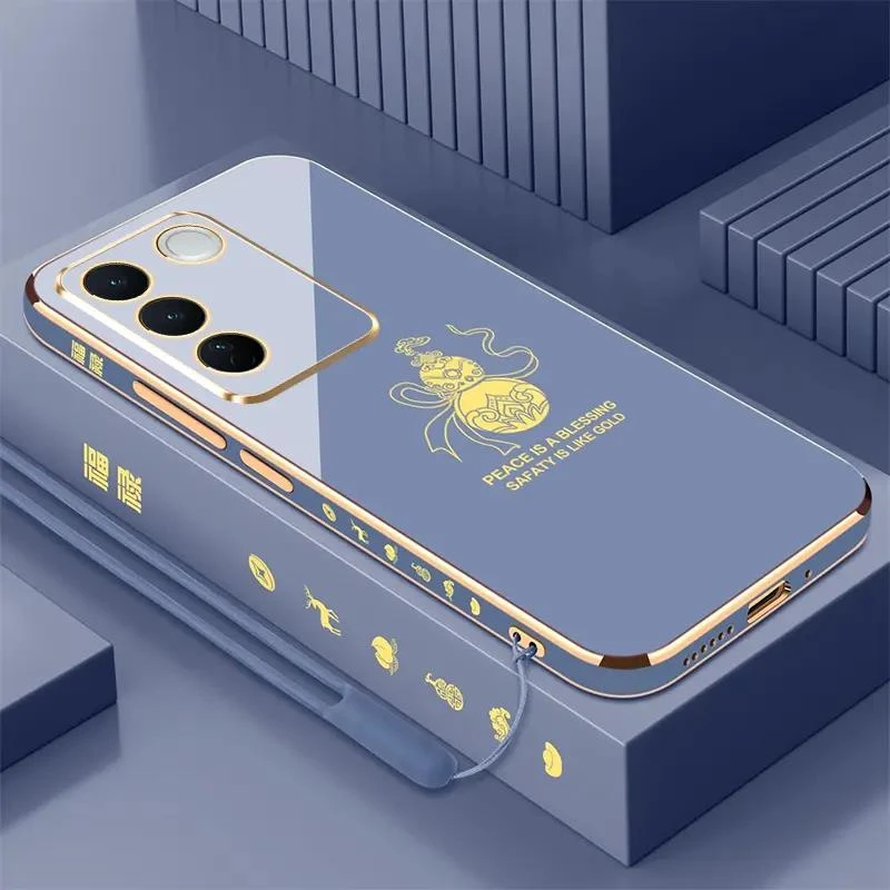 电镀富贵葫芦适用VIVOS16/S16Pro手机壳防摔直边黑色轻奢全包硅胶