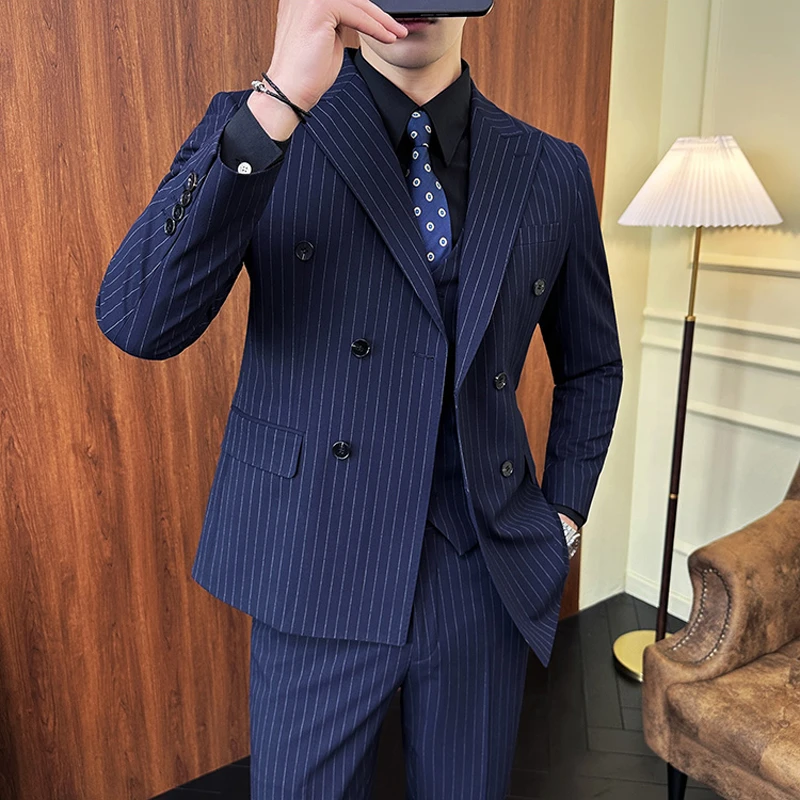 双排扣西装绅士休闲商务正装新郎结婚礼服男痞帅修身高档西服套装