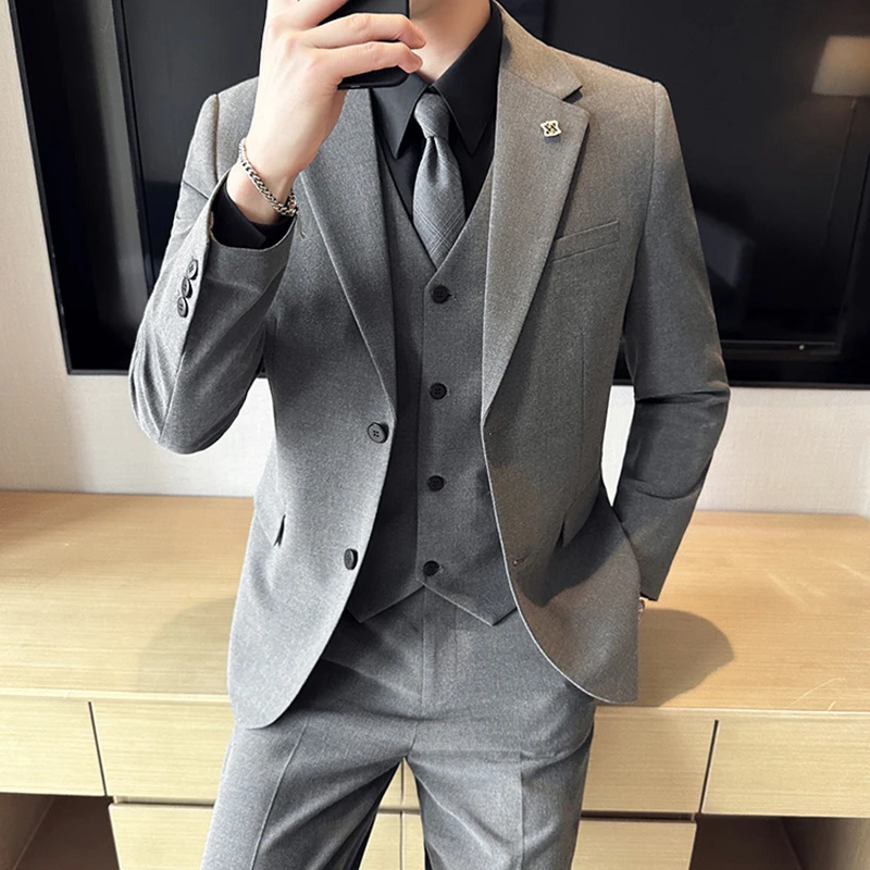 高档西装套装男款修身商务休闲正装男士西服结婚新郎韩版潮流帅气