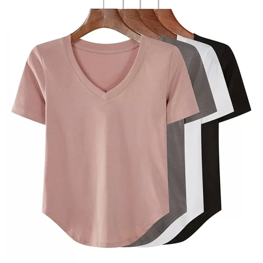 曼曼推荐1短袖T桖v领显瘦夏季休闲不规则