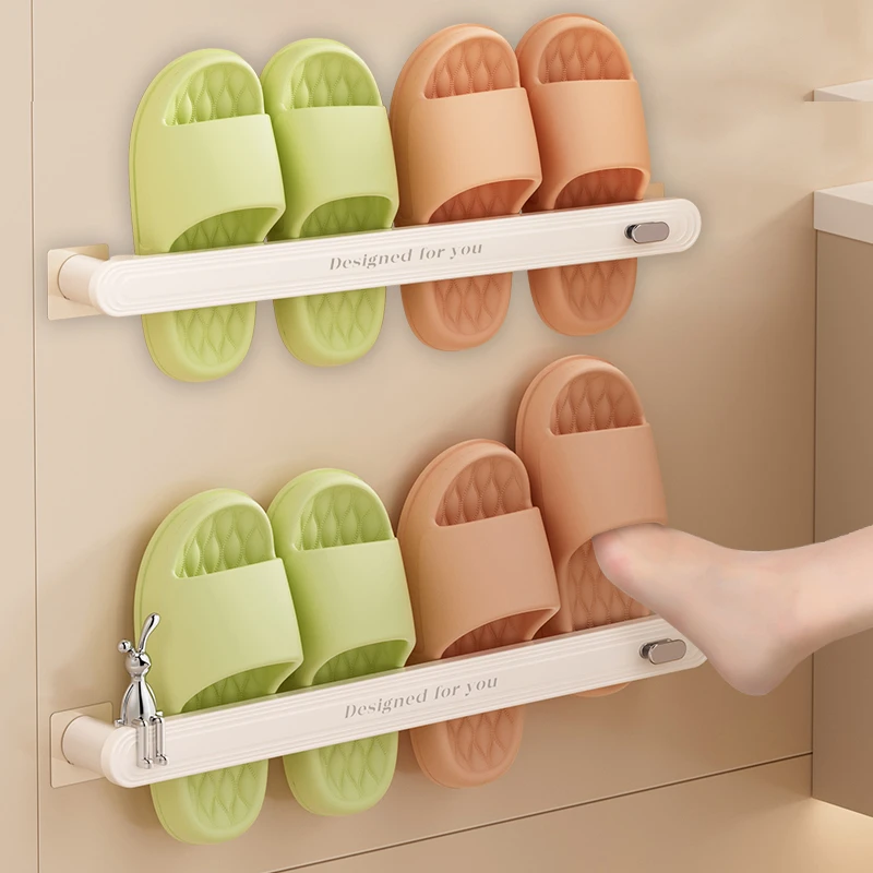 浴室拖鞋架壁挂拖鞋架免打孔鞋架子卫生间挂墙门后厕所墙上置物架