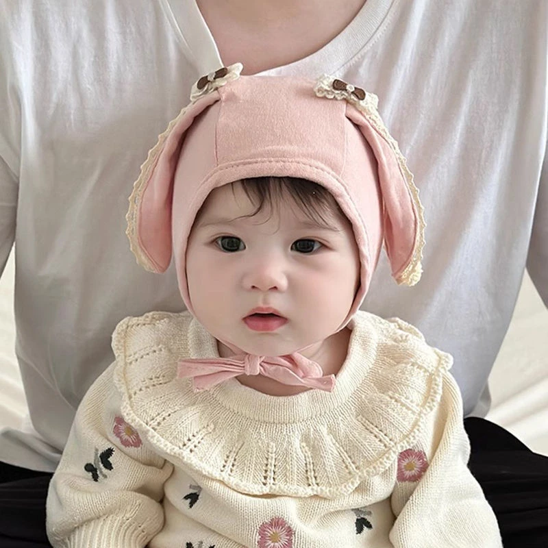 婴儿帽子春秋可爱护耳帽女宝宝蝴蝶结棉胎帽小月龄新生儿包头帽