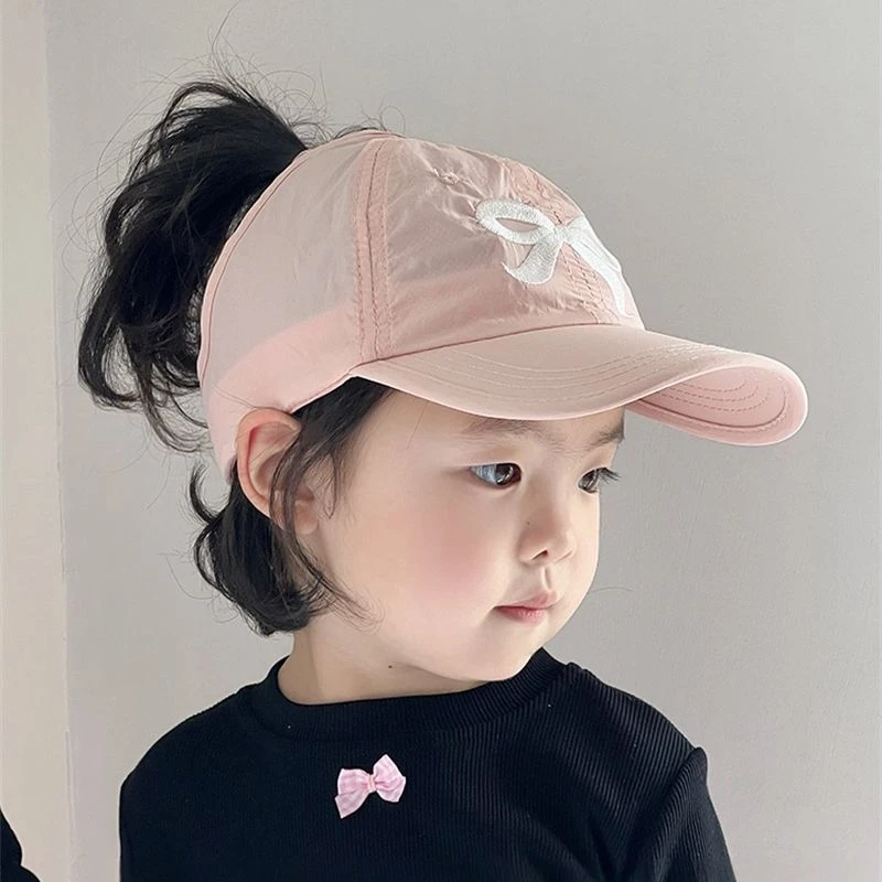 儿童春夏季鸭舌帽透气速干空顶帽女宝宝可扎马尾防晒帽大檐遮阳帽