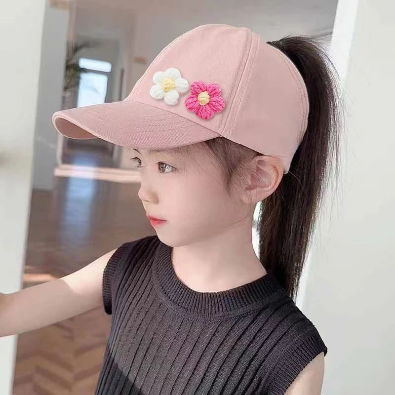 儿童帽子韩版可扎高马尾女童遮阳帽夏季防晒空顶鸭舌帽女宝太阳帽