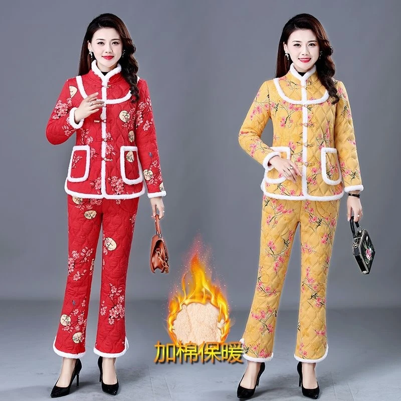 2023秋冬新款中年女装妈妈装大花居家服时尚洋气好看套装保暖