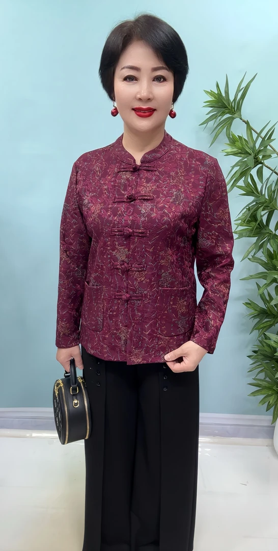 ZG#民族风复古长袖妈妈装开衫，衣长65