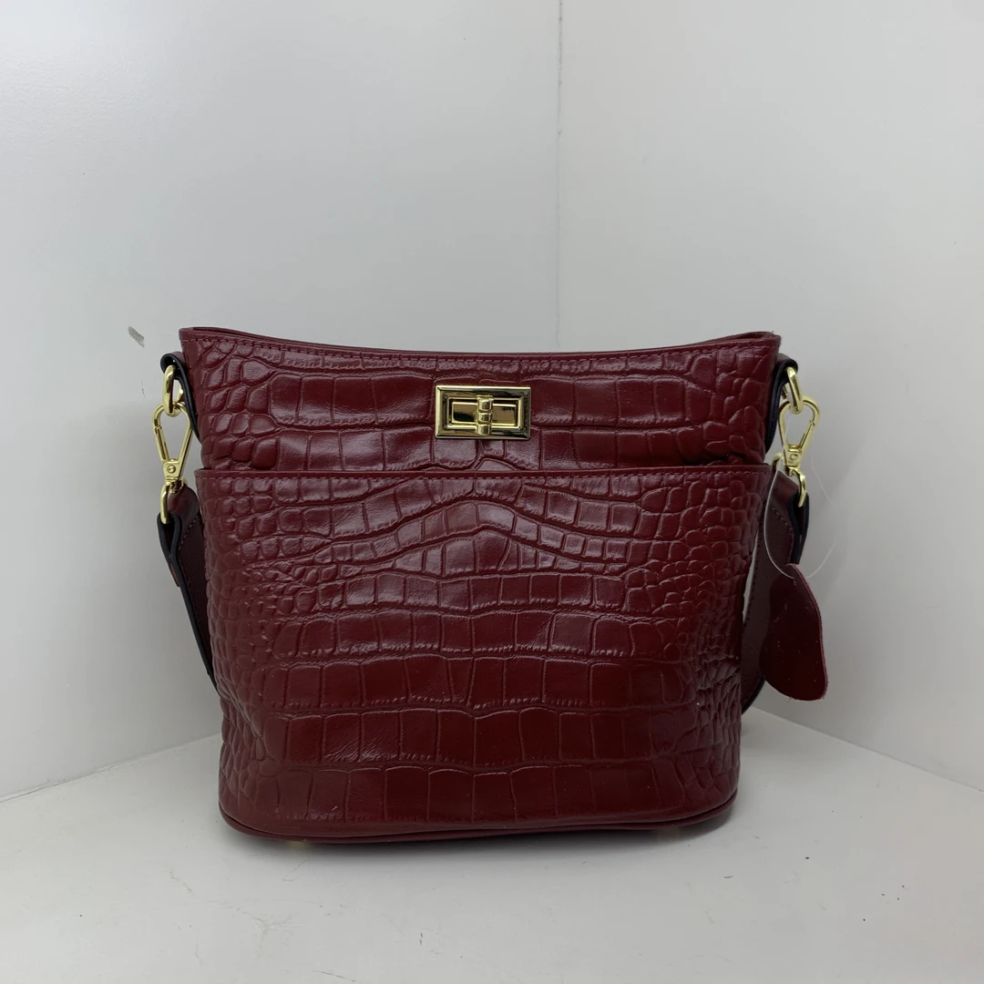 【头层牛皮】真皮女包单肩斜挎包K96酒红色