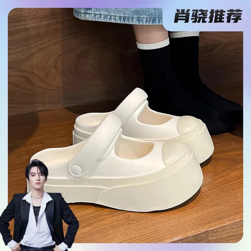 攸朴单鞋外穿百搭玛丽珍女鞋时尚复古大头小白厚底洞洞鞋夏季单鞋
