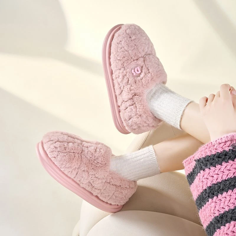爆款轻便毛绒棉鞋居家家用防滑保暖冬季情侣包头棉鞋简约百搭