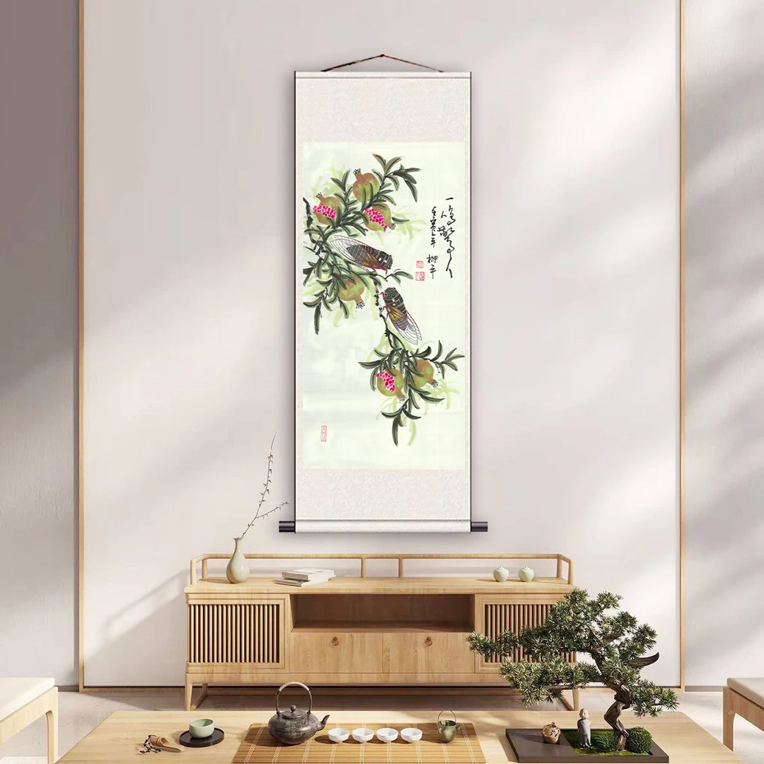 包邮石榴蝉《一鸣惊人》中堂画玄关画艺术装饰画软装裱