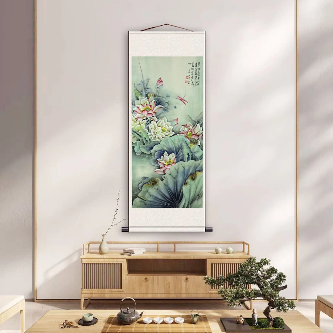 包邮《荷韵》中堂画玄关画艺术装饰画软装裱