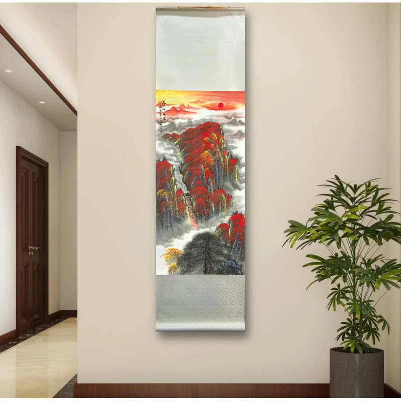 包邮《泰山日出》中堂画玄关话艺术装饰画软装裱