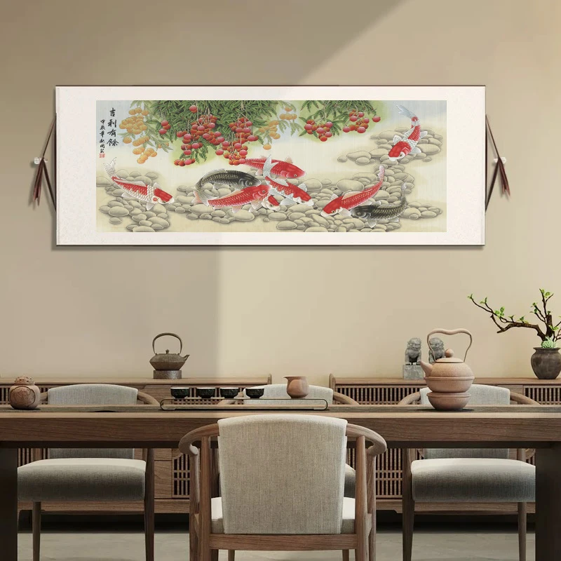 四尺《吉利有余》玄关画走廊画办公装饰画卷画芯软轴装裱