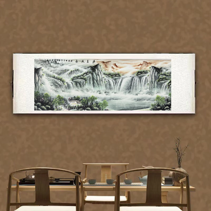 六尺《源远流长》中堂画玄关画艺术装饰画软装裱