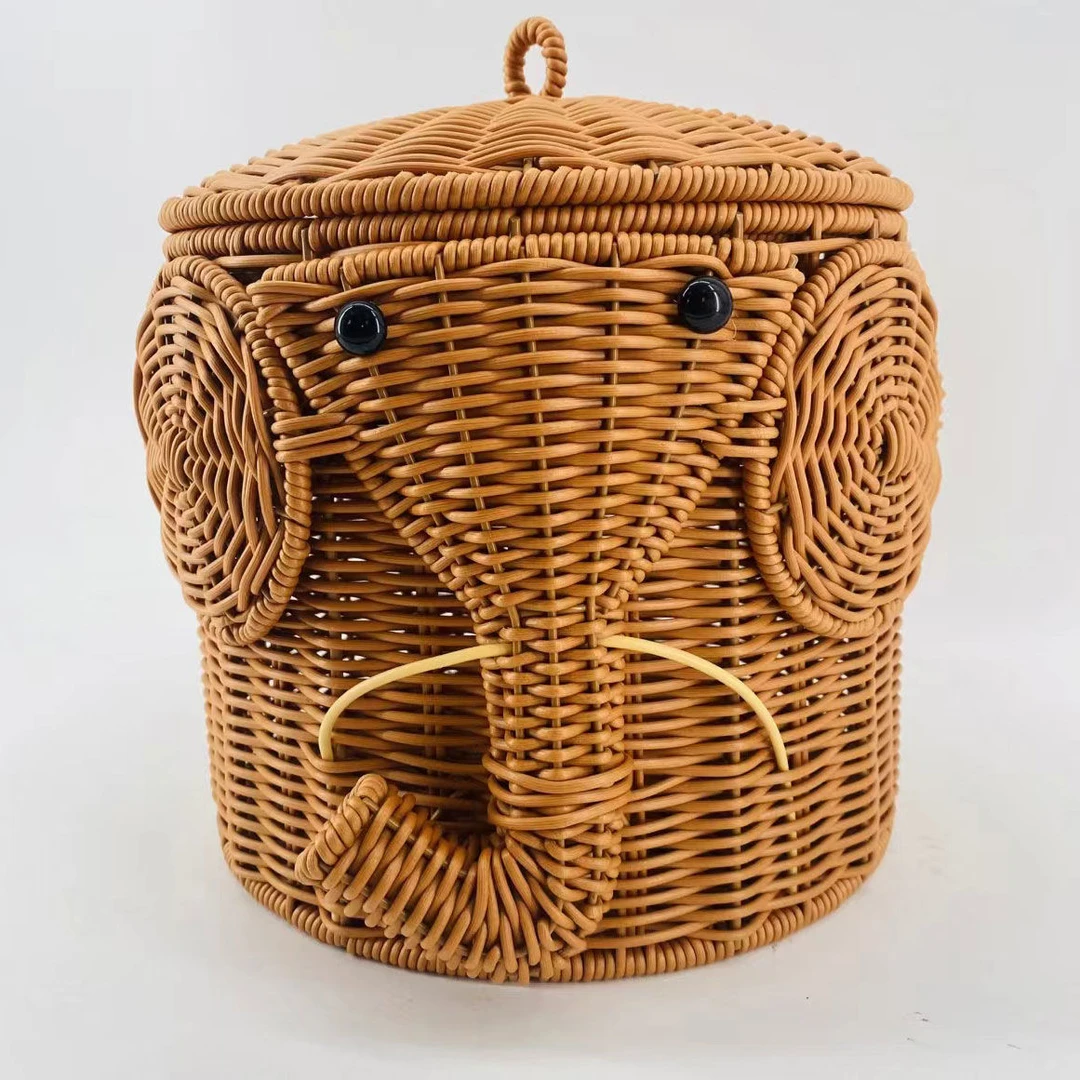 B112仿藤手工编织创意造型小象收纳桶