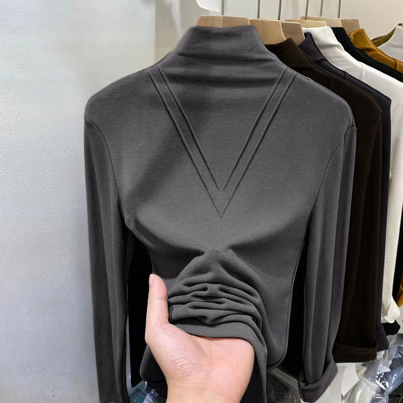 胖mm德绒半高领打底衫女秋冬大码保暖显瘦内搭磨毛加厚长袖t恤女