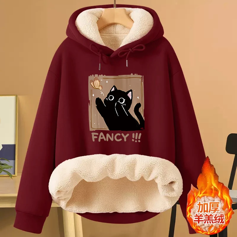 羊羔绒超厚卫衣女连帽2024新款冬季加绒加厚大码胖mm宽松上衣外套