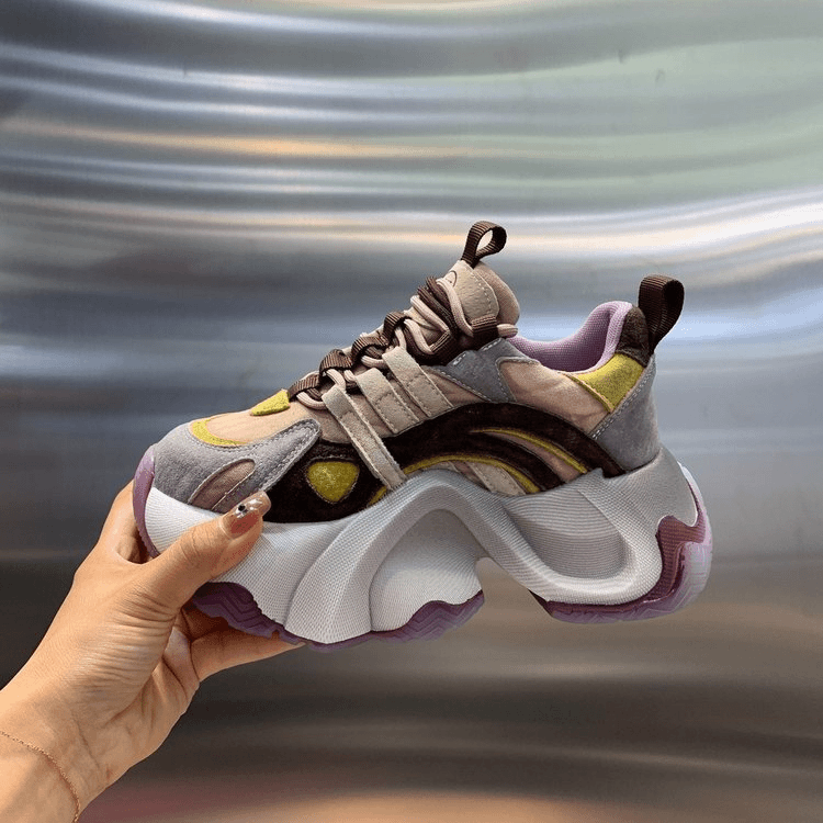 冬季回力休闲老爹鞋女2023新款拼色运动休闲鞋时尚系带增高厚底