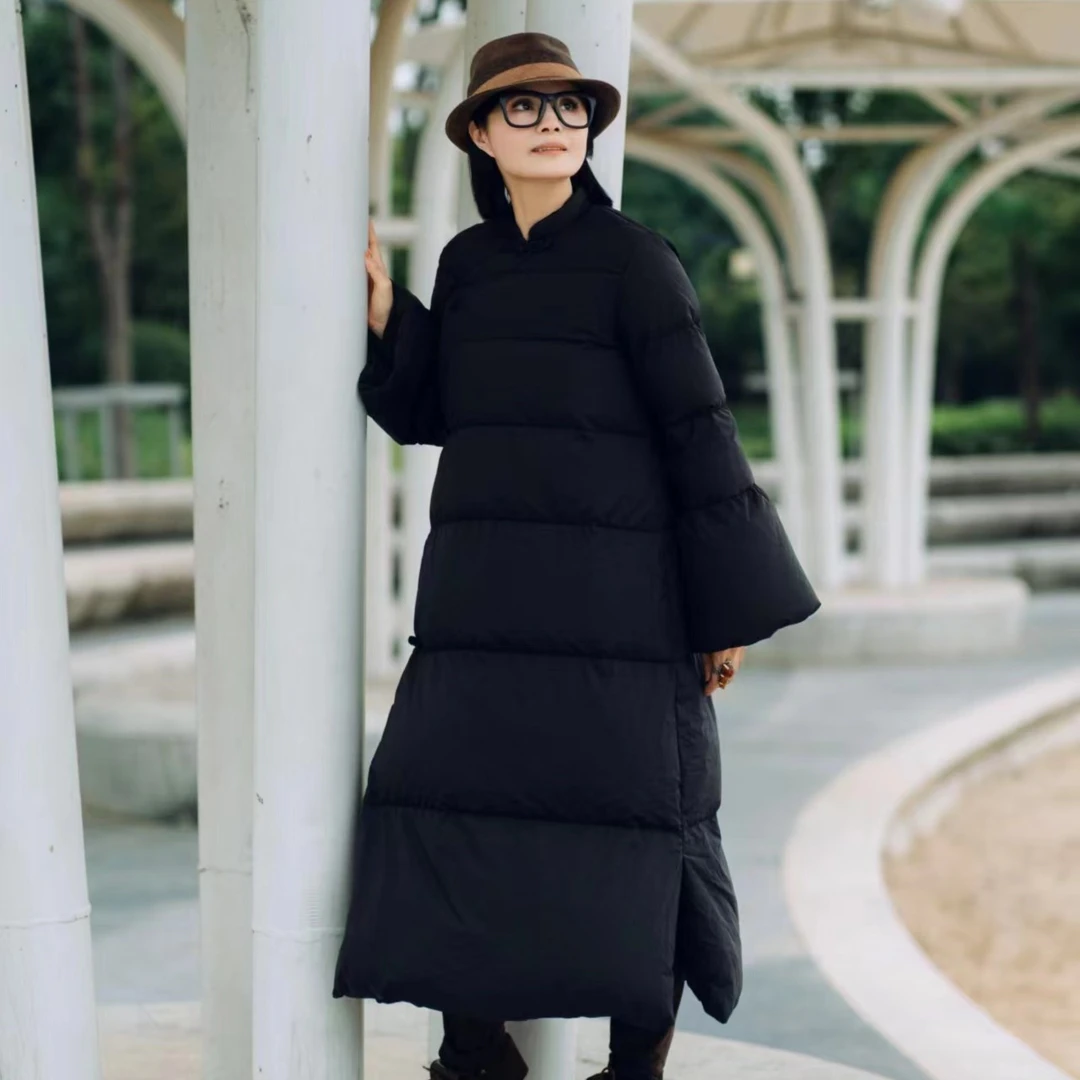 【定制】白鹅绒羽绒服复古斜襟盘扣中国风长款过膝冬季外套