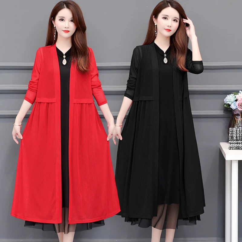 19717长款网纱披肩夏季薄款长袖中长款过膝韩版外套时尚大码