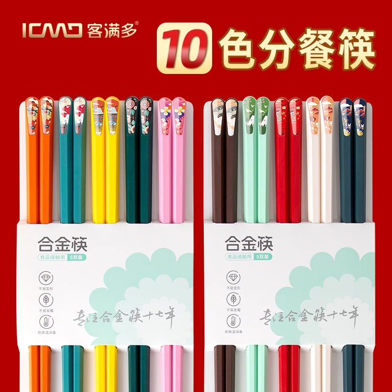 筷子家用分餐筷家庭筷10色专人专用耐高温尖头筷子一人筷子 防霉