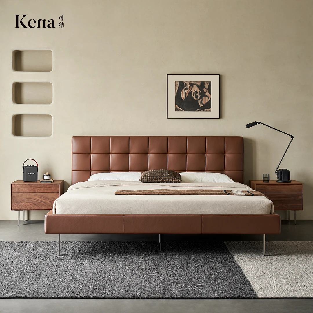 Kena可纳/提拉米苏真皮床现代简约薄床头悬浮床头层牛皮意式极简Z