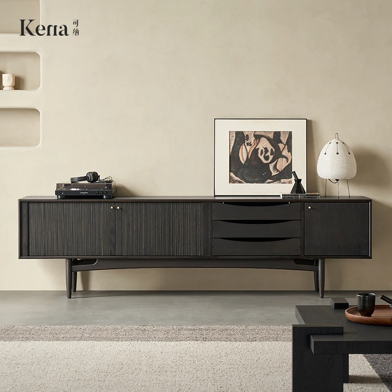 Kena可纳/细浪电视柜北欧高端大气实木黑色复古客厅家用落地柜子Z