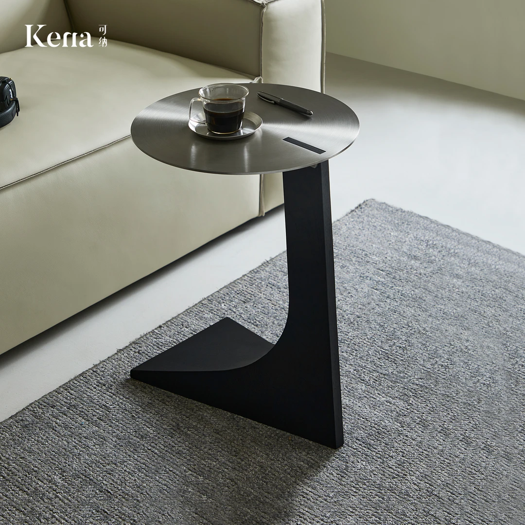 Kena可纳/海狮角几北美黑胡桃木实木小桌子沙发边几不锈钢圆桌P